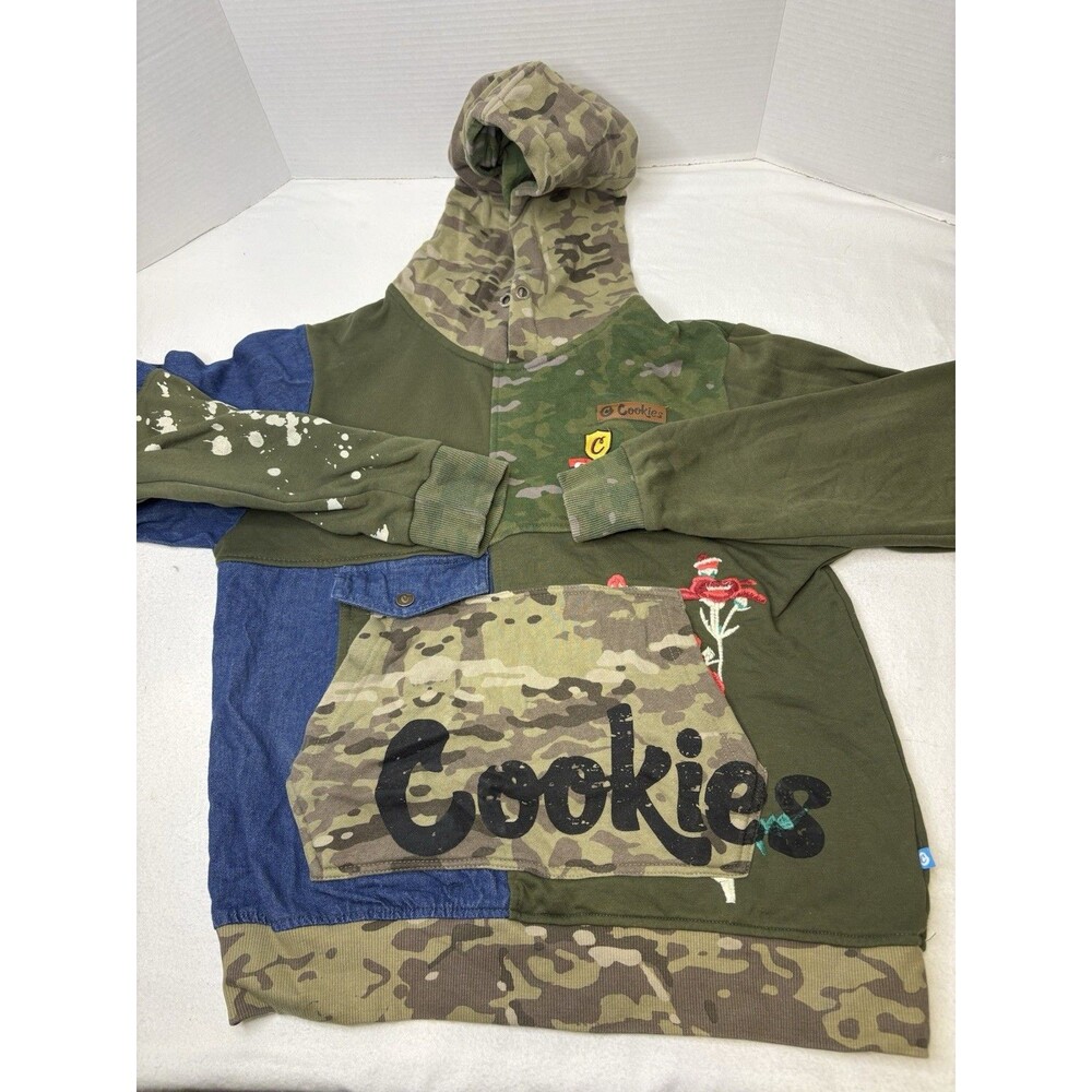 Cookies Size Small Patchwork Camo Embroidered Pullover Hoodie Sweatshirt